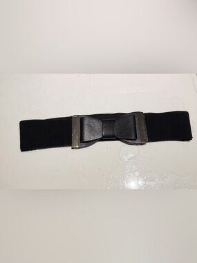 Black Elastic Belt with Bow-Style Buckle